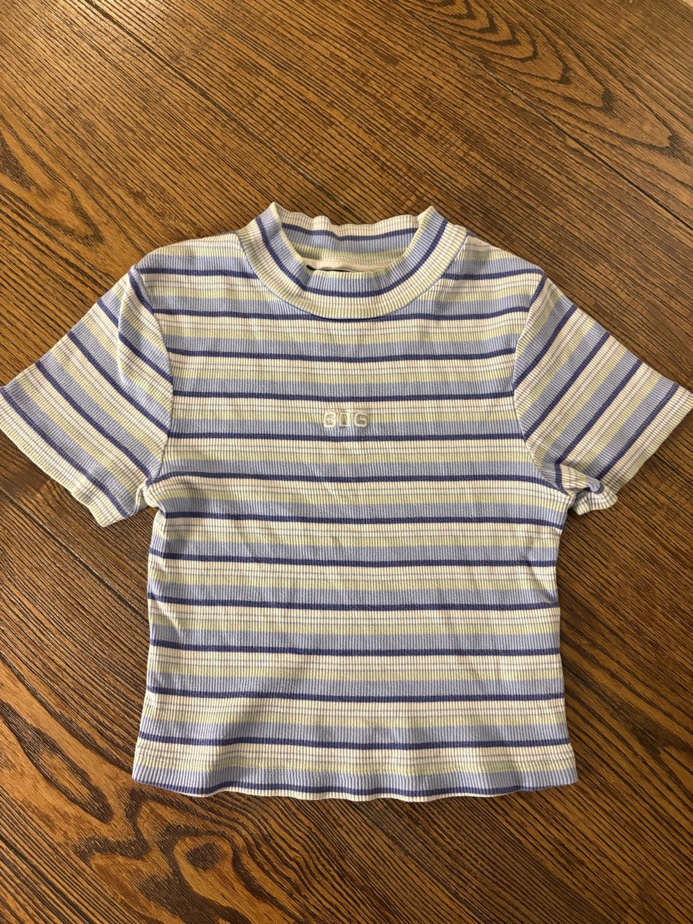 BDG Striped Lavender & White Ribbed Cropped Tee